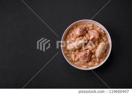 Cassoulet with white beans, meat and sausages, vegetables, salt and spices Cassoulet with white beans, meat and sausages, vegetables, salt and spices 119600407
