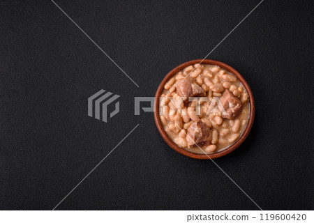 Cassoulet with white beans, meat and sausages, vegetables, salt and spices Cassoulet with white beans, meat and sausages, vegetables, salt and spices 119600420