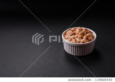 Cassoulet with white beans, meat and sausages, vegetables, salt and spices Cassoulet with white beans, meat and sausages, vegetables, salt and spices 119600430
