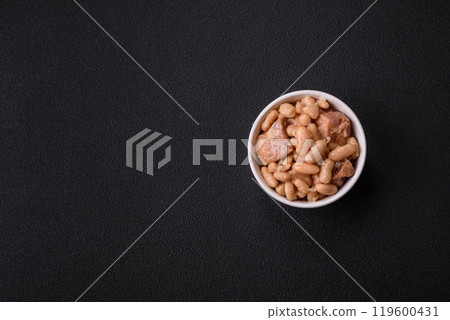 Cassoulet with white beans, meat and sausages, vegetables, salt and spices Cassoulet with white beans, meat and sausages, vegetables, salt and spices 119600431