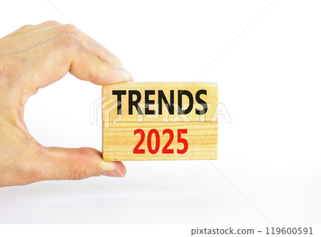 Planning trends 2025 new year symbol. Concept words Trends 2025 on beautiful wooden blocks. Beautiful white background. Businessman hand. Business trends 2025 new year concept. Copy space. Planning trends 2025 new year symbol. Concept words Trends 2025 on beautiful wooden blocks. Beautiful white background. Businessman hand. Business trends 2025 new year concept. Copy space. 119600591