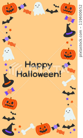 Cute Halloween orange frame background vector illustration material [with text] [vertical] 119600652