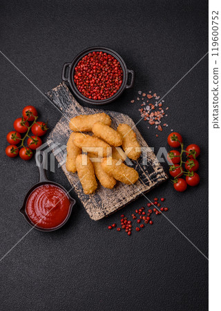 Fast food breaded cheese sticks with salt and spices Fast food breaded cheese sticks with salt and spices 119600752