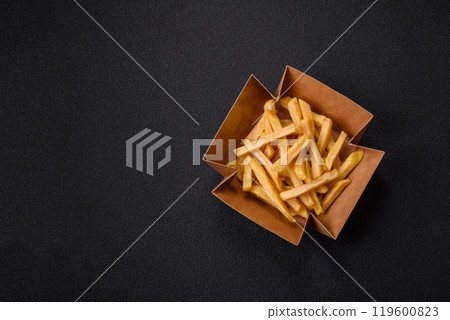 Fast food french fries with salt and spices Fast food french fries with salt and spices 119600823