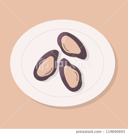 mussels oysters seafood purple set elements plate mussels oysters seafood purple set elements plate 119600893
