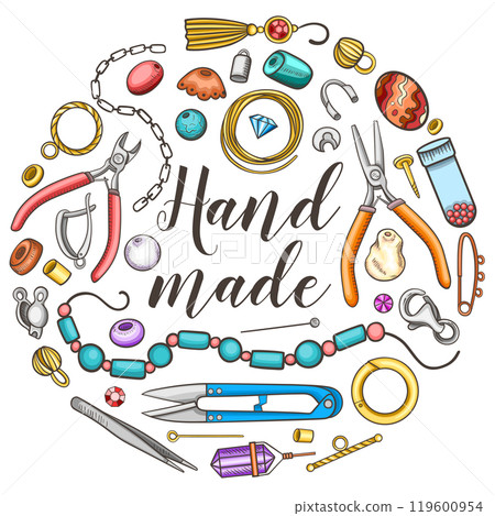 Tools, jewelry fittings and beads for making jewelry. 119600954