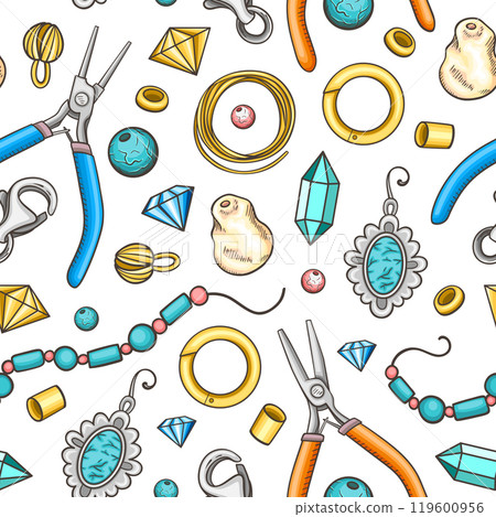Hand made seamless pattern with tools and beads Hand made seamless pattern with tools and beads 119600956