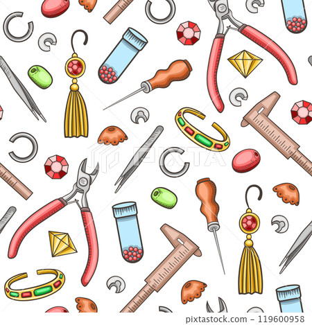 Hand made seamless pattern with tools and jewelry 119600958