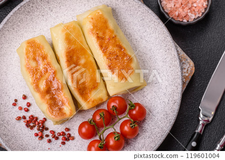 Sweet or savory crepe with different fillings for a hearty breakfast Sweet or savory crepe with different fillings for a hearty breakfast 119601004