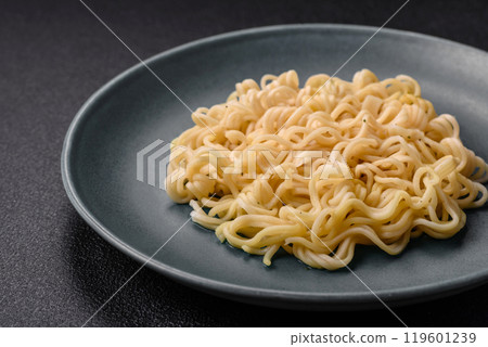 Rice noodles with fish and sauce, salt and spices Rice noodles with fish and sauce, salt and spices 119601239
