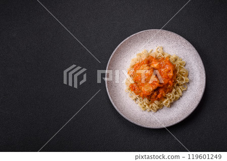 Rice noodles with fish and sauce, salt and spices 119601249