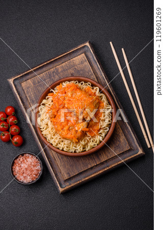 Rice noodles with fish and sauce, salt and spices 119601269