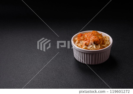 Rice noodles with fish and sauce, salt and spices 119601272