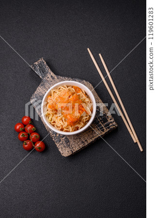 Rice noodles with fish and sauce, salt and spices 119601283