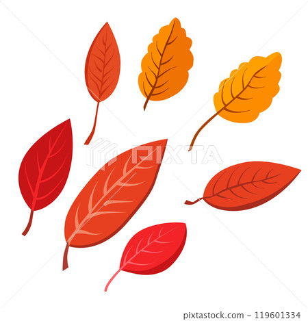Set of vector autumn yellow dry leaves. Flat illustration with brown plants for design 119601334