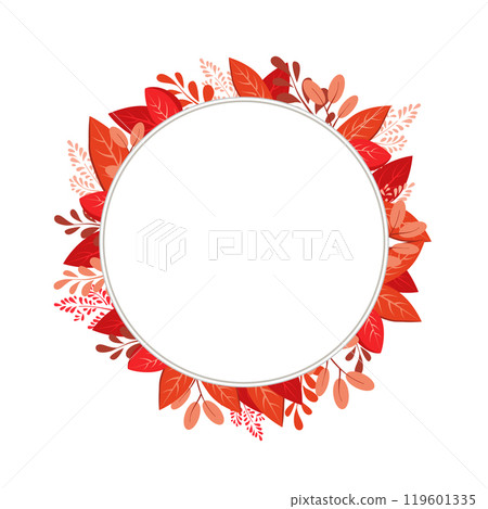 Vector isolated round frame of red dry autumn leaves. Border for text. Flat clipart for design 119601335