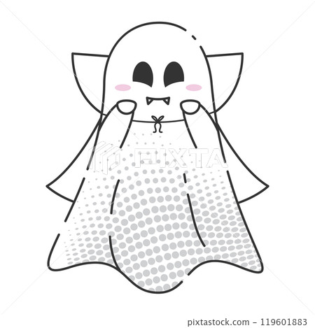 Cute vampire cartoon ghost with cape and fangs, Vector 119601883