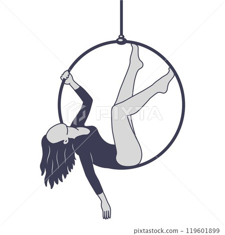 girl sitting on a hoop. gymnastics on a ring. girl sitting on a hoop. gymnastics on a ring. 119601899