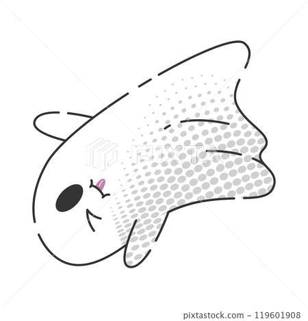 Flying cartoon ghost blowing kiss with halftone pattern, Vector 119601908