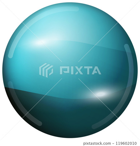Glass blue ball or precious pearl. Glossy realistic ball, 3D abstract vector illustration highlighted on a white background. Big metal bubble with shadow 119602010