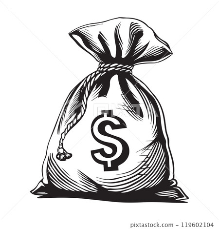 Business and Finance Icon Money Bag Outline Linocut Design 119602104
