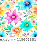 Pastel watercolor flowers with stems and leaves. Watercolor art background. 119602361