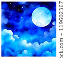 Cloudscape, night blue sky with clouds and moon. 119602367