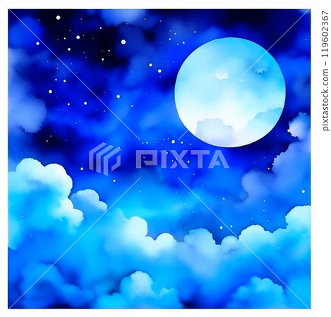 Cloudscape, night blue sky with clouds and moon. 119602367