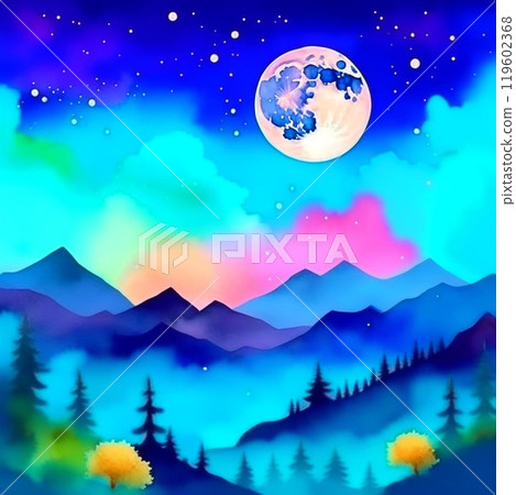 Cloudscape, night blue sky with clouds and moon. 119602368