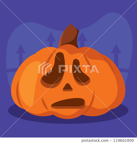Worried jack-o-lantern pumpkin with sad expression, Vector 119602800
