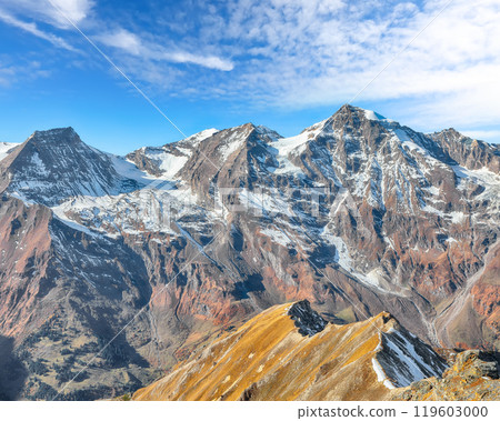 Stunning view of moutaine scenery at Grossglockner High Alpine Road during autumn. 119603000