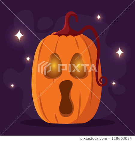 Tall jack-o-lantern pumpkin with surprised face, Vector Tall jack-o-lantern pumpkin with surprised face, Vector 119603054