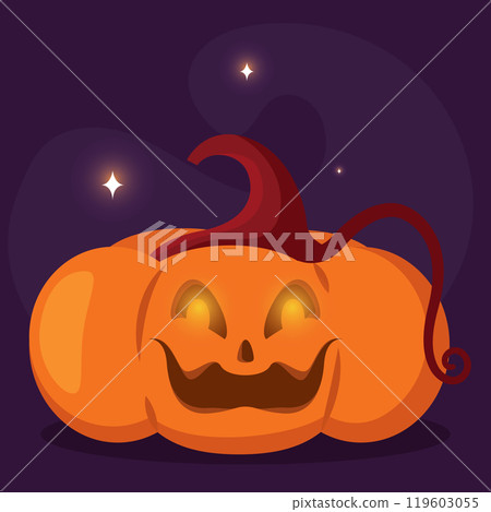 Playful jack-o-lantern pumpkin with a smiling face, Vector Playful jack-o-lantern pumpkin with a smiling face, Vector 119603055
