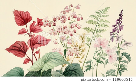 Detailed botanical watercolor illustration on light background 119603515