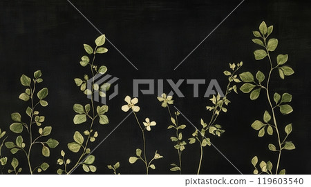 Detailed botanical watercolor illustration on dark background 119603540