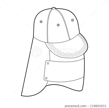 Outdoor Protective Cap Hat with scarf hood. Head Fashion accessory clothing technical illustration. Vector headgear Outdoor Protective Cap Hat with scarf hood. Head Fashion accessory clothing technical illustration. Vector headgear 119603831