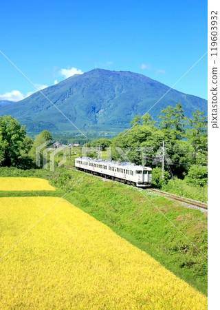 Shinano Railway train and Mt. Kurohime Shinano Railway train and Mt. Kurohime 119603932