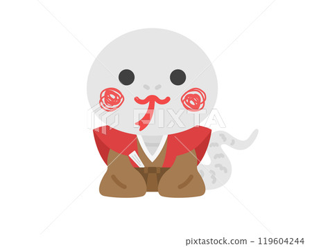穿著和服打招呼的白蛇角色的插圖 穿著和服打招呼的白蛇角色的插圖 119604244