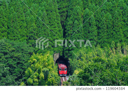 Kiha 200 series diesel railcar passing over the Naruko River Bridge Kiha 200 series diesel railcar passing over the Naruko River Bridge 119604384