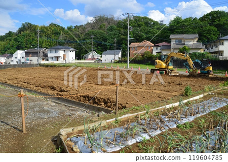 Construction site in a residential area on the outskirts of Tokyo, Hachioji City Construction site in a residential area on the outskirts of Tokyo, Hachioji City 119604785