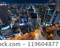 Traffic flow and Osaka night view 119604877