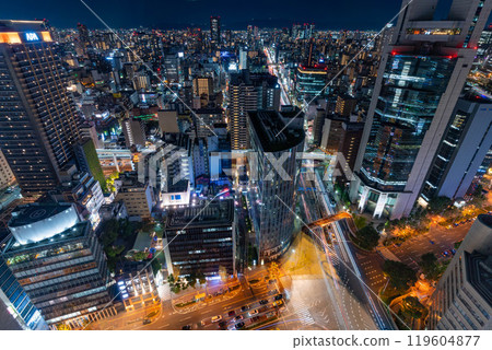 Traffic flow and Osaka night view 119604877