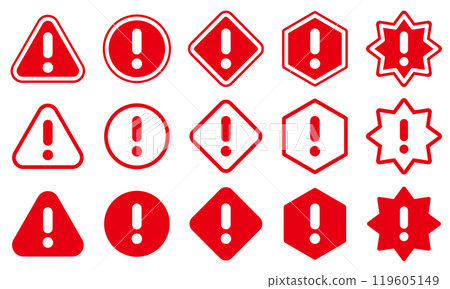 Vector illustration set of various patterns of caution-style marks Vector illustration set of various patterns of caution-style marks 119605149