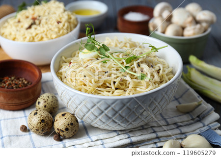 Concept of tasty fast food - instant noodles Concept of tasty fast food - instant noodles 119605279