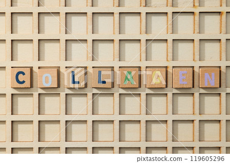 The inscription collagen on small wooden cubes The inscription collagen on small wooden cubes 119605296