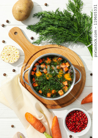 Vegetable soup, healthy nutrition and healthy lifestyle, homemade 119605331