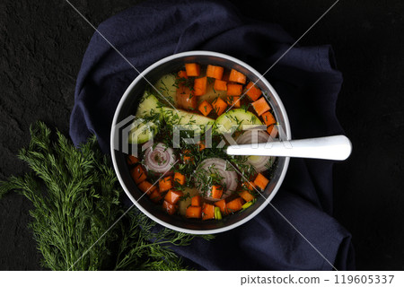Vegetable soup, healthy nutrition and healthy lifestyle, homemade 119605337