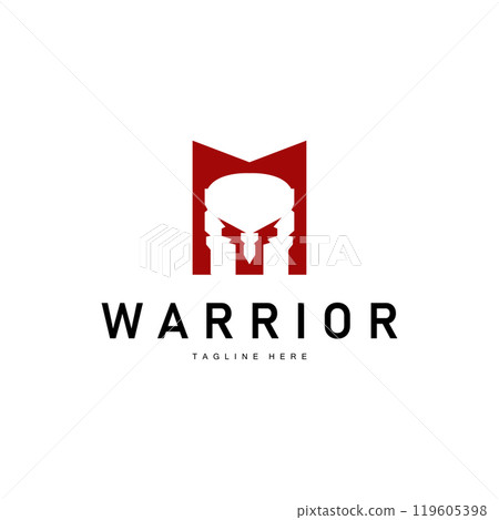 Spartan logo, barbarian warrior badge design simple silhouette spartan war helmet vector Spartan logo, barbarian warrior badge design simple silhouette spartan war helmet vector 119605398