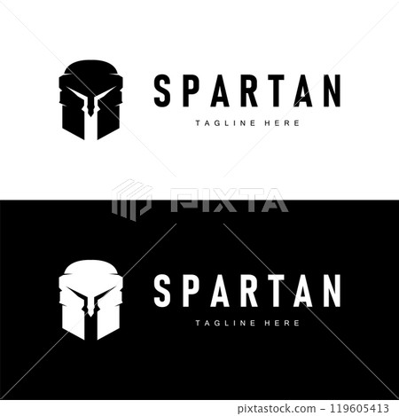 Spartan logo, barbarian warrior badge design simple silhouette spartan war helmet vector Spartan logo, barbarian warrior badge design simple silhouette spartan war helmet vector 119605413