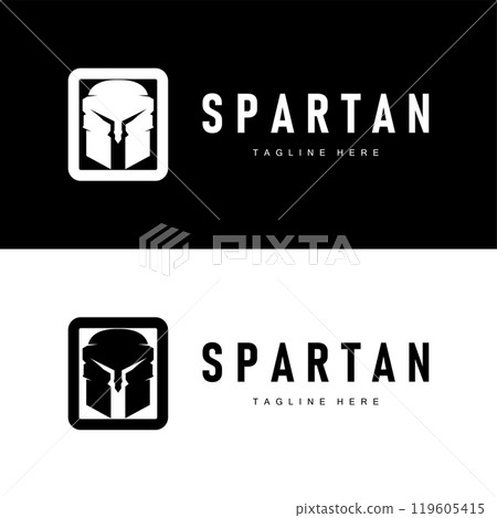 Spartan logo, barbarian warrior badge design simple silhouette spartan war helmet vector 119605415